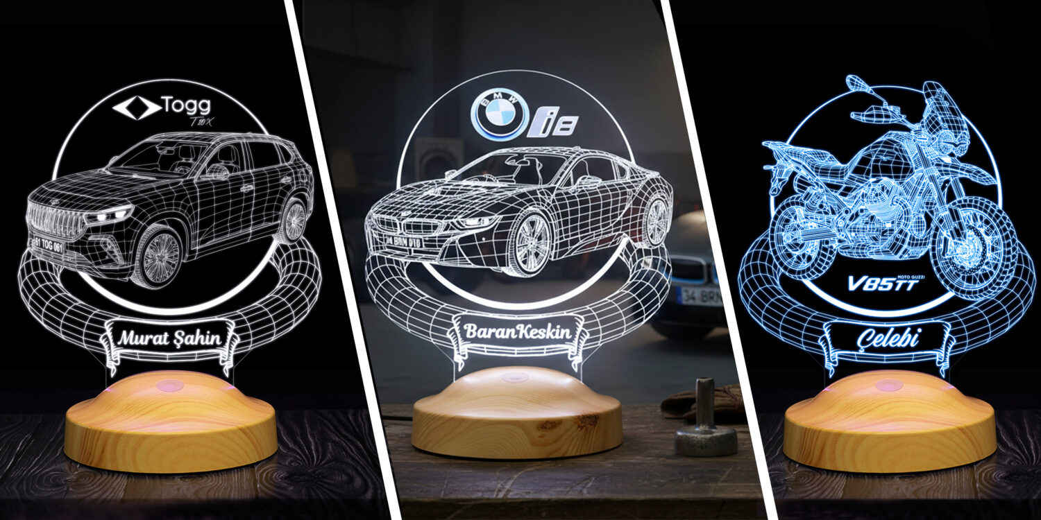 Yapay zeka ile tasarlanmış kişiye özel araba hediyesi Sevgi Lambası, araç fotoğrafından oluşturulan eşsiz tasarım hediye